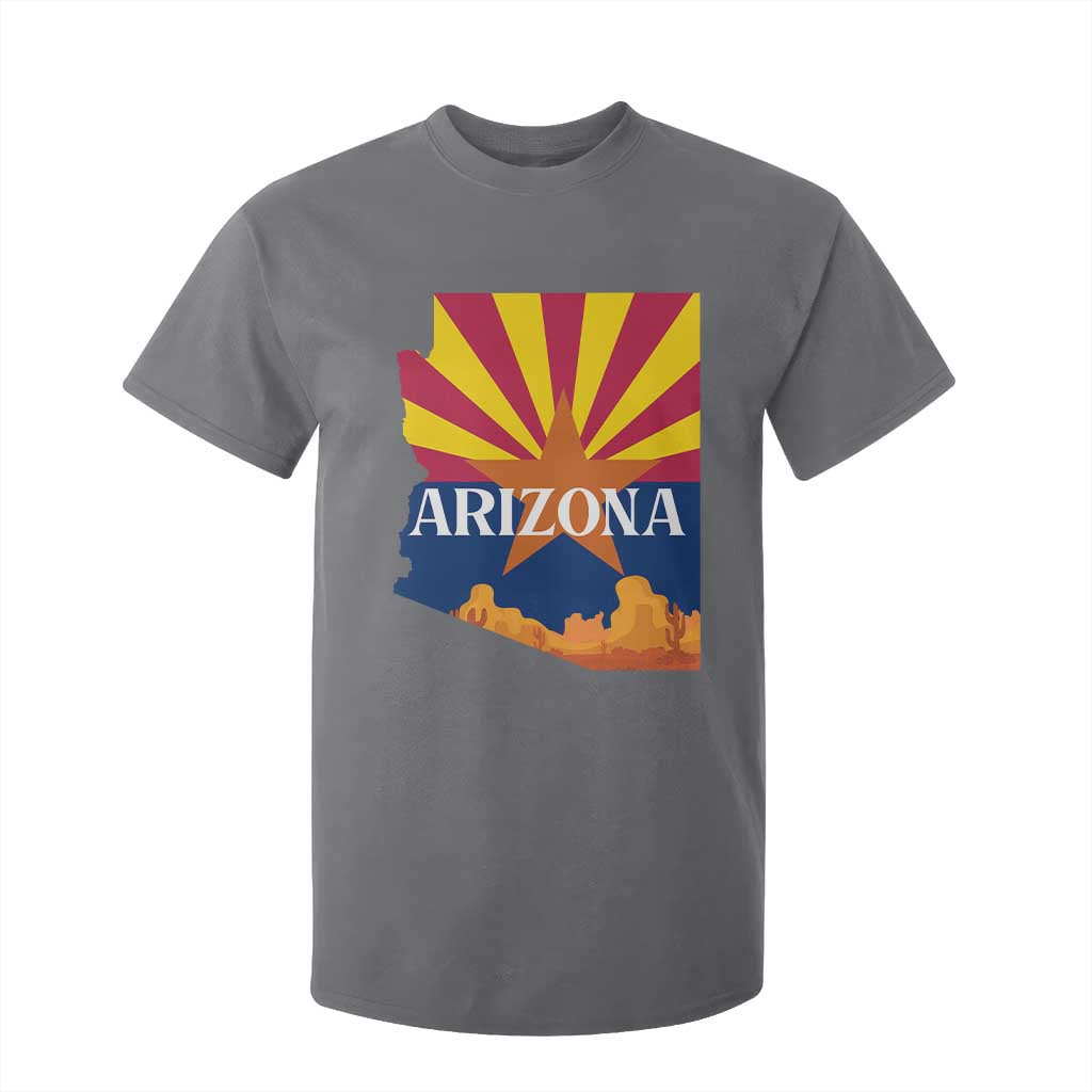Arizona State Flag Map Graphic T Shirt For Kid Southwest Sunburst Cactus State Pride Souvenir TS02 Charcoal Print Your Wear
