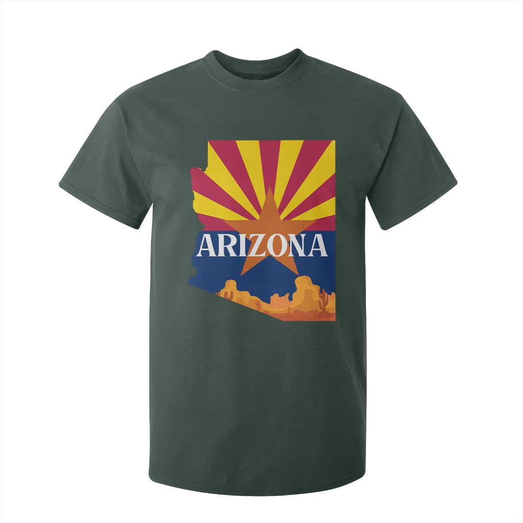 Arizona State Flag Map Graphic T Shirt For Kid Southwest Sunburst Cactus State Pride Souvenir TS02 Dark Forest Green Print Your Wear
