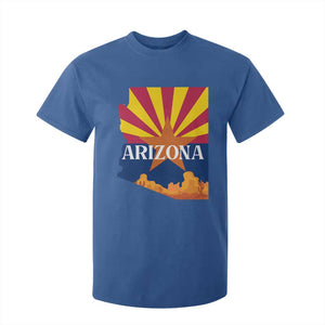 Arizona State Flag Map Graphic T Shirt For Kid Southwest Sunburst Cactus State Pride Souvenir TS02 Royal Blue Print Your Wear