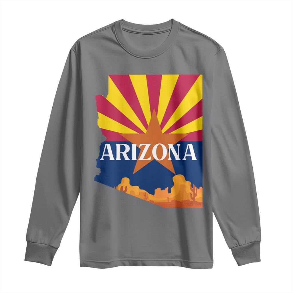 Arizona State Flag Map Graphic Long Sleeve Shirt Southwest Sunburst Cactus State Pride Souvenir TS02 Charcoal Print Your Wear