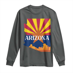 Arizona State Flag Map Graphic Long Sleeve Shirt Southwest Sunburst Cactus State Pride Souvenir TS02 Dark Heather Print Your Wear