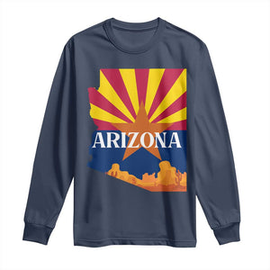 Arizona State Flag Map Graphic Long Sleeve Shirt Southwest Sunburst Cactus State Pride Souvenir TS02 Navy Print Your Wear