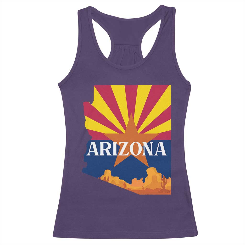 Arizona State Flag Map Graphic Racerback Tank Top Southwest Sunburst Cactus State Pride Souvenir TS02 Purple Print Your Wear