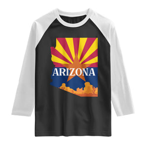 Arizona State Flag Map Graphic Raglan Shirt Southwest Sunburst Cactus State Pride Souvenir TS02 Black White Print Your Wear