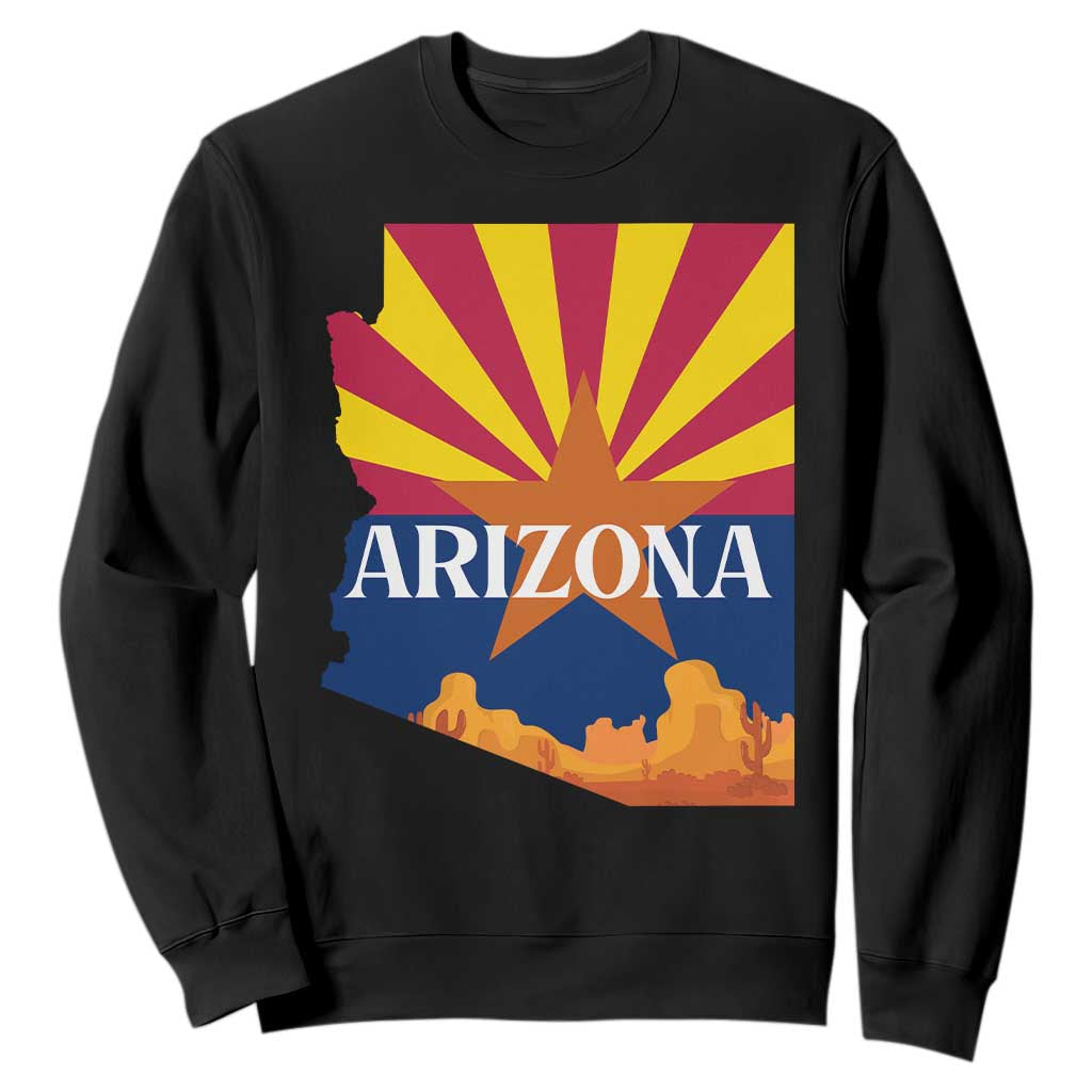 Arizona State Flag Map Graphic Sweatshirt Southwest Sunburst Cactus State Pride Souvenir TS02 Black Print Your Wear