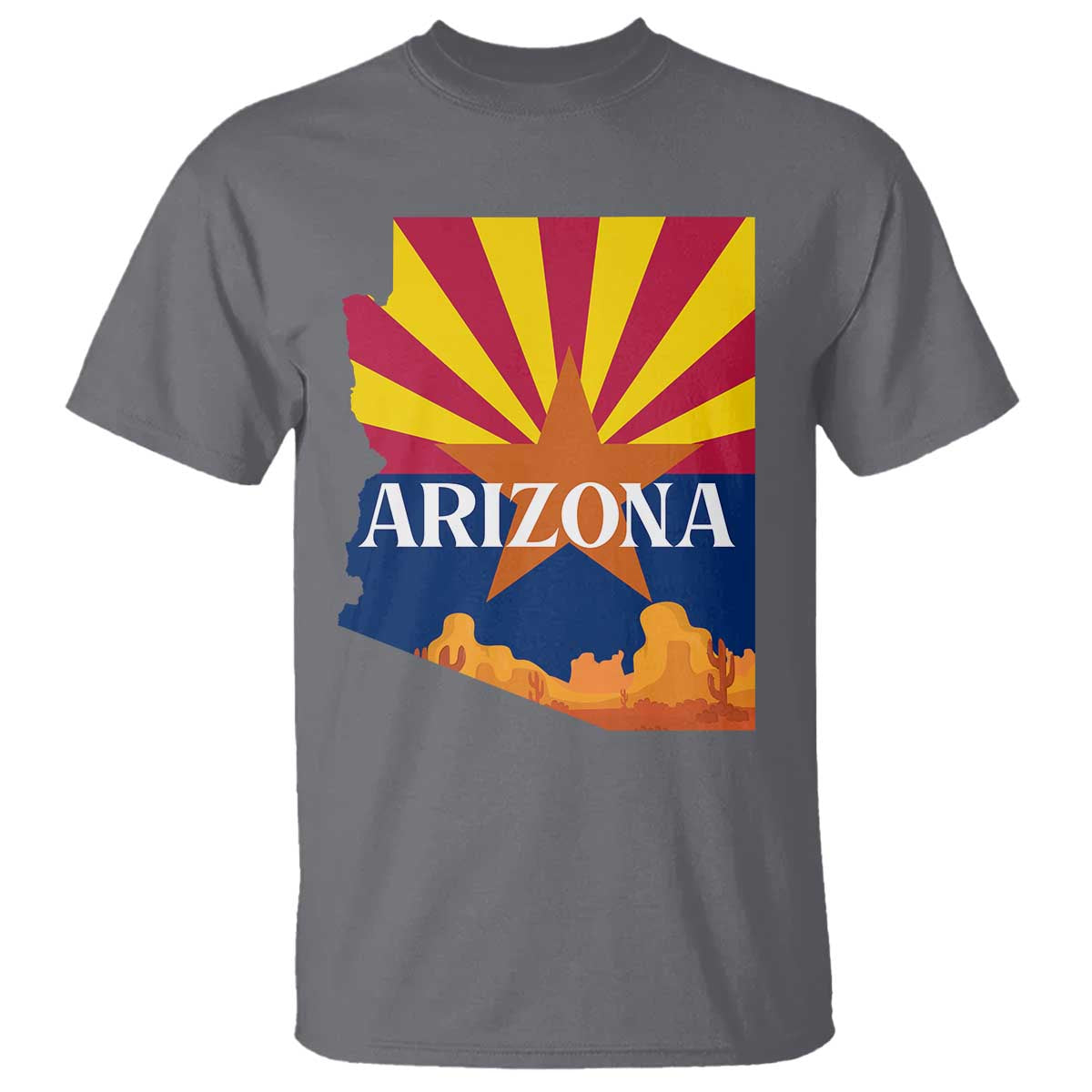 Arizona State Flag Map Graphic T Shirt Southwest Sunburst Cactus State Pride Souvenir TS02 Charcoal Print Your Wear