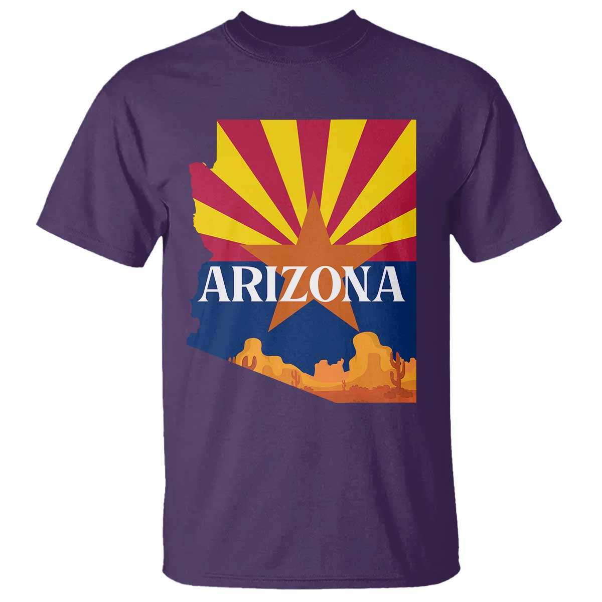 Arizona State Flag Map Graphic T Shirt Southwest Sunburst Cactus State Pride Souvenir TS02 Purple Print Your Wear