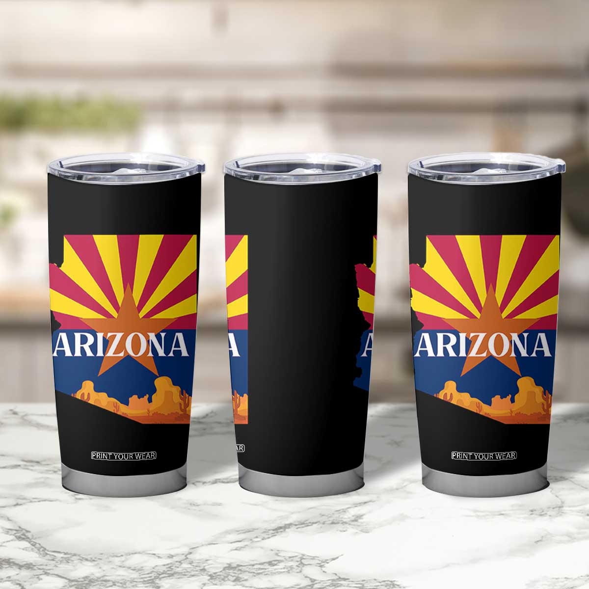 Arizona State Flag Map Graphic Tumbler Cup Southwest Sunburst Cactus State Pride Souvenir TS02 Print Your Wear