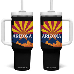 Arizona State Flag Map Graphic Tumbler With Handle Southwest Sunburst Cactus State Pride Souvenir TS02 One Size: 40 oz Black Print Your Wear