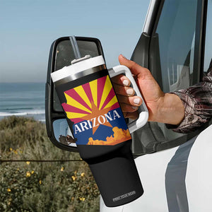 Arizona State Flag Map Graphic Tumbler With Handle Southwest Sunburst Cactus State Pride Souvenir TS02 Print Your Wear