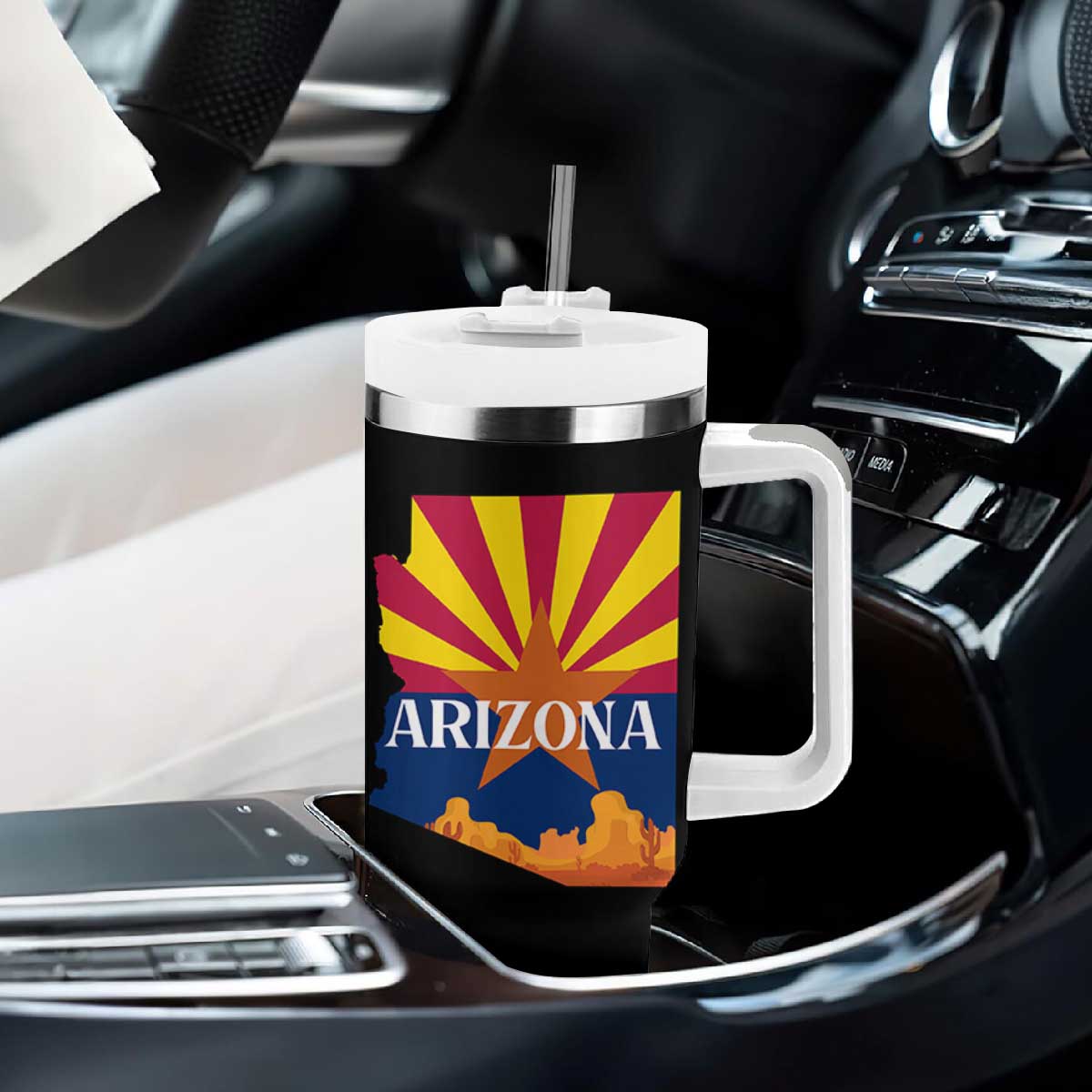 Arizona State Flag Map Graphic Tumbler With Handle Southwest Sunburst Cactus State Pride Souvenir TS02 Print Your Wear
