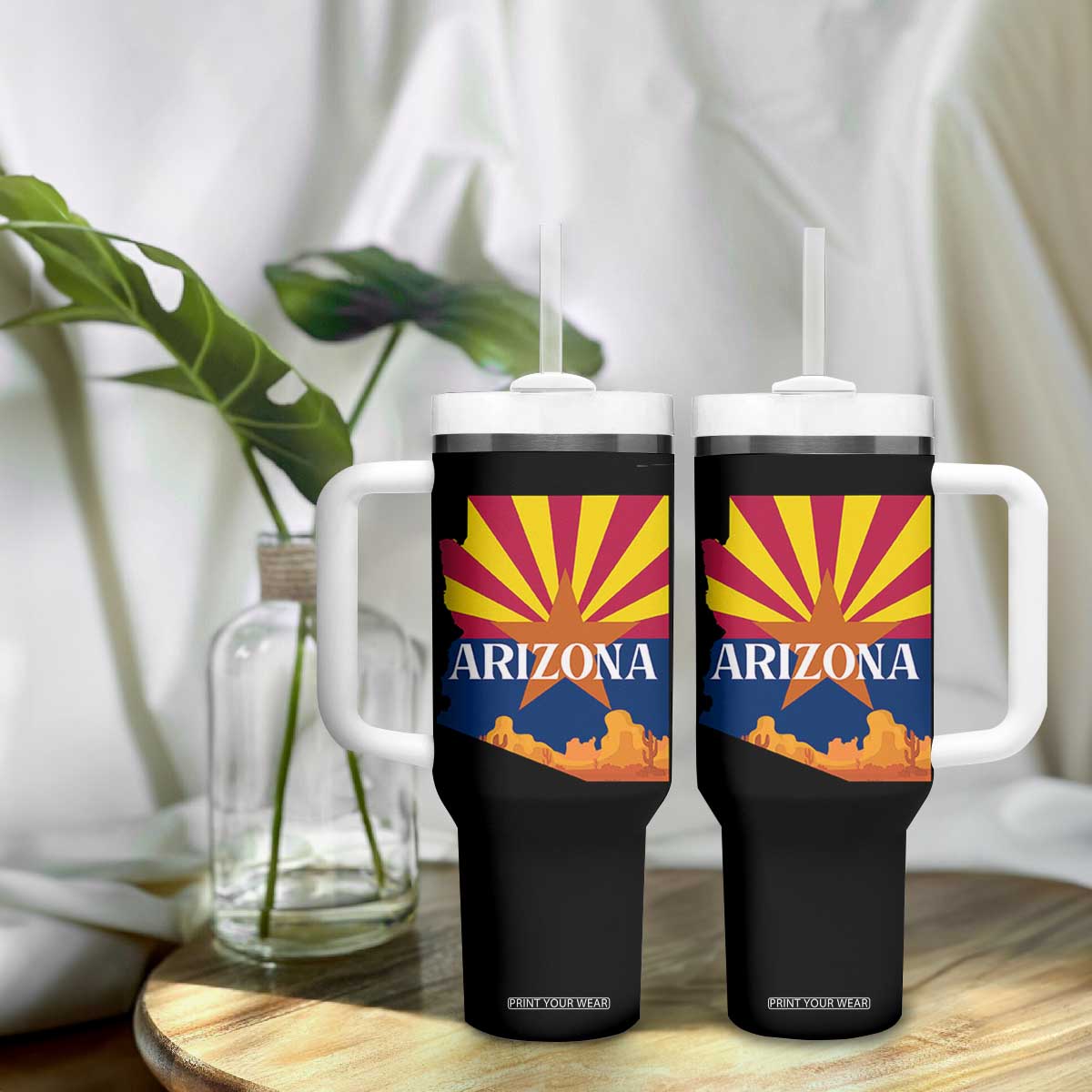 Arizona State Flag Map Graphic Tumbler With Handle Southwest Sunburst Cactus State Pride Souvenir TS02 Print Your Wear