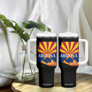 Arizona State Flag Map Graphic Tumbler With Handle Southwest Sunburst Cactus State Pride Souvenir TS02 Print Your Wear
