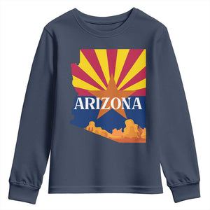 Arizona State Flag Map Graphic Youth Sweatshirt Southwest Sunburst Cactus State Pride Souvenir TS02 Navy Print Your Wear