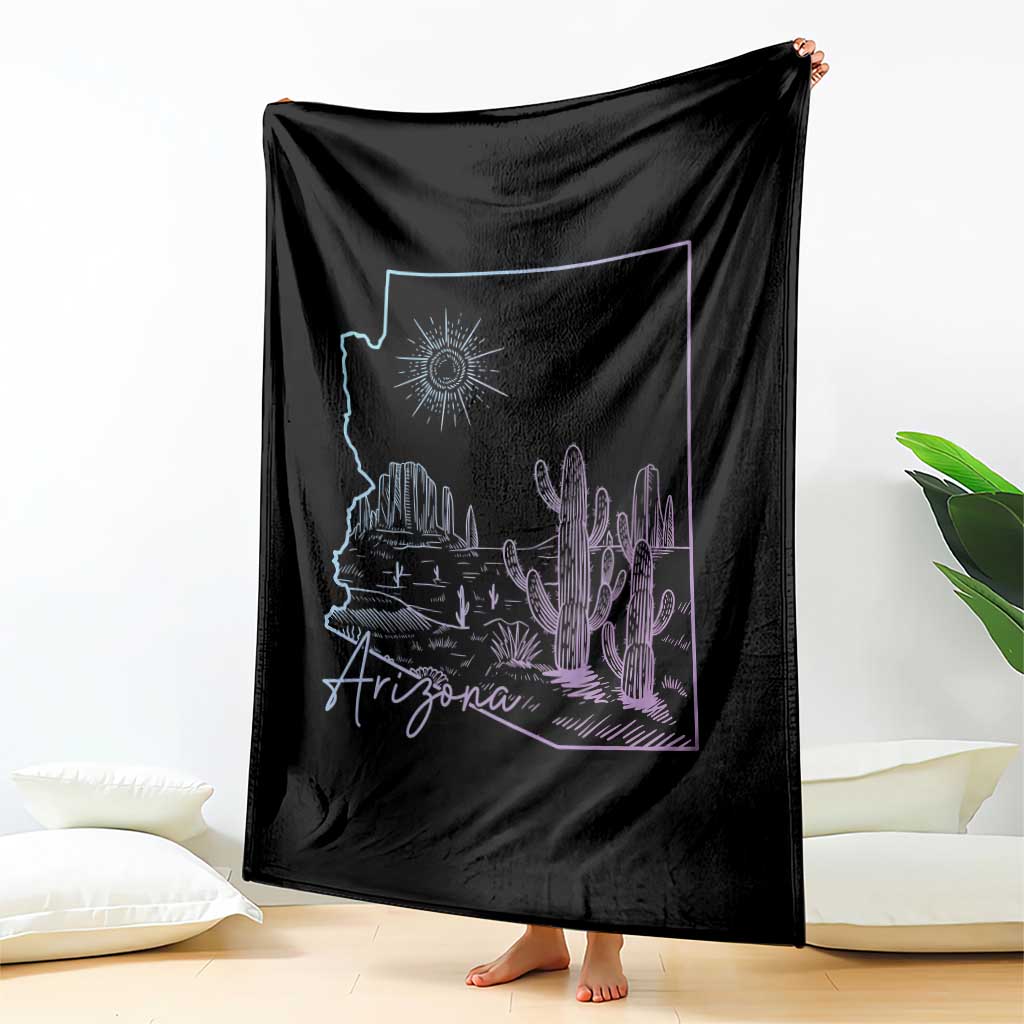 Glowing Arizona State Map Outline Graphic Throw Blanket Neon Gradient Cactus Desert Travel Souvenir TS02 Print Your Wear