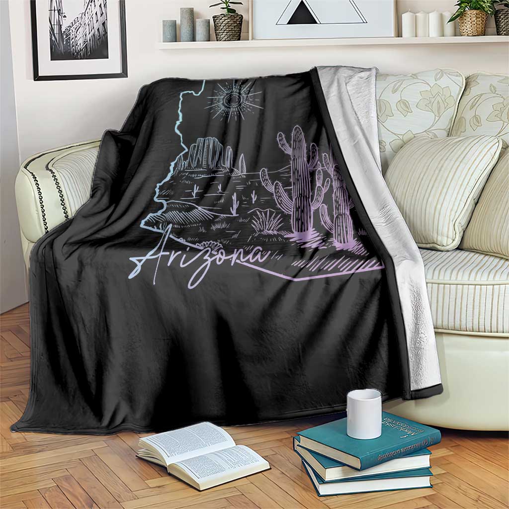 Glowing Arizona State Map Outline Graphic Throw Blanket Neon Gradient Cactus Desert Travel Souvenir TS02 Print Your Wear