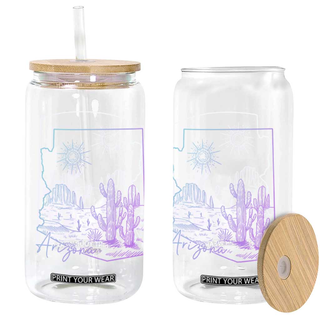 Glowing Arizona State Map Outline Graphic Glass Can Neon Gradient Cactus Desert Travel Souvenir TS02 Print Your Wear