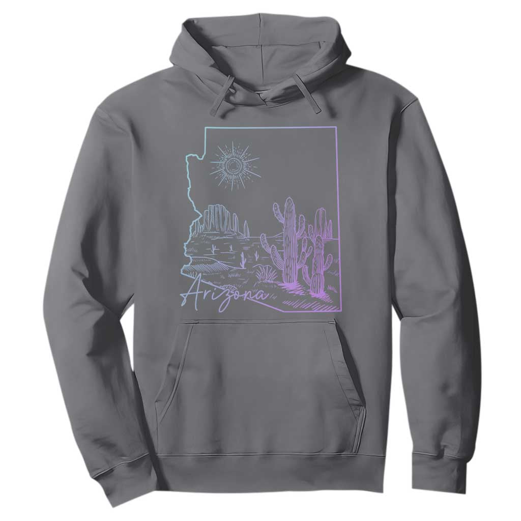 Glowing Arizona State Map Outline Graphic Hoodie Neon Gradient Cactus Desert Travel Souvenir TS02 Charcoal Print Your Wear