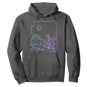 Glowing Arizona State Map Outline Graphic Hoodie Neon Gradient Cactus Desert Travel Souvenir TS02 Dark Heather Print Your Wear
