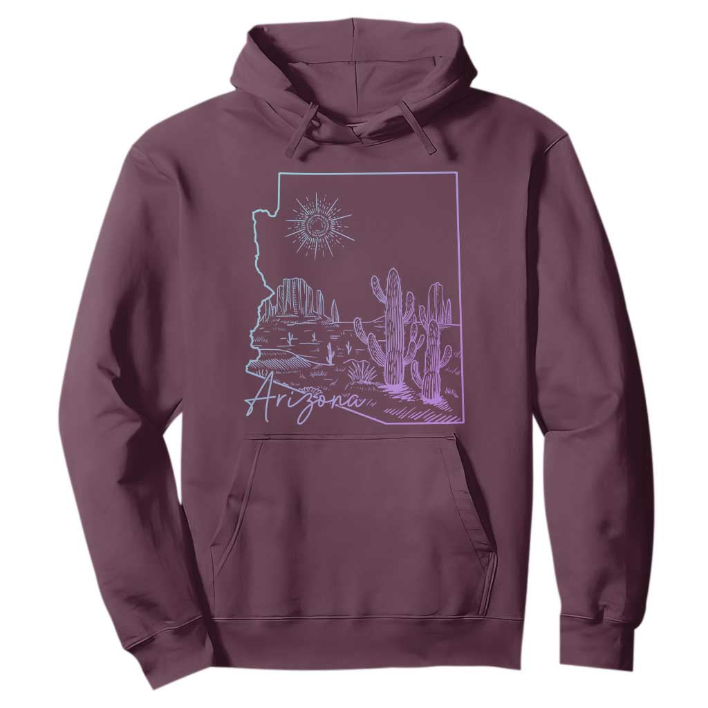 Glowing Arizona State Map Outline Graphic Hoodie Neon Gradient Cactus Desert Travel Souvenir TS02 Maroon Print Your Wear