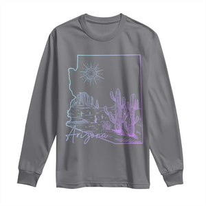 Glowing Arizona State Map Outline Graphic Long Sleeve Shirt Neon Gradient Cactus Desert Travel Souvenir TS02 Charcoal Print Your Wear