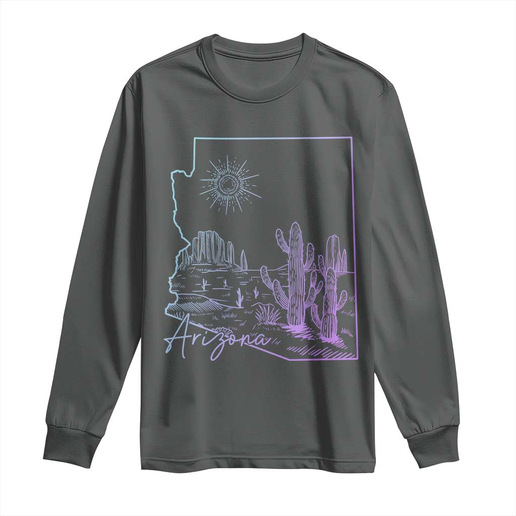Glowing Arizona State Map Outline Graphic Long Sleeve Shirt Neon Gradient Cactus Desert Travel Souvenir TS02 Dark Heather Print Your Wear