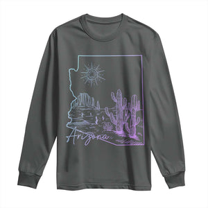 Glowing Arizona State Map Outline Graphic Long Sleeve Shirt Neon Gradient Cactus Desert Travel Souvenir TS02 Dark Heather Print Your Wear