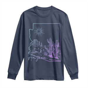 Glowing Arizona State Map Outline Graphic Long Sleeve Shirt Neon Gradient Cactus Desert Travel Souvenir TS02 Navy Print Your Wear