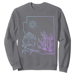 Glowing Arizona State Map Outline Graphic Sweatshirt Neon Gradient Cactus Desert Travel Souvenir TS02 Charcoal Print Your Wear