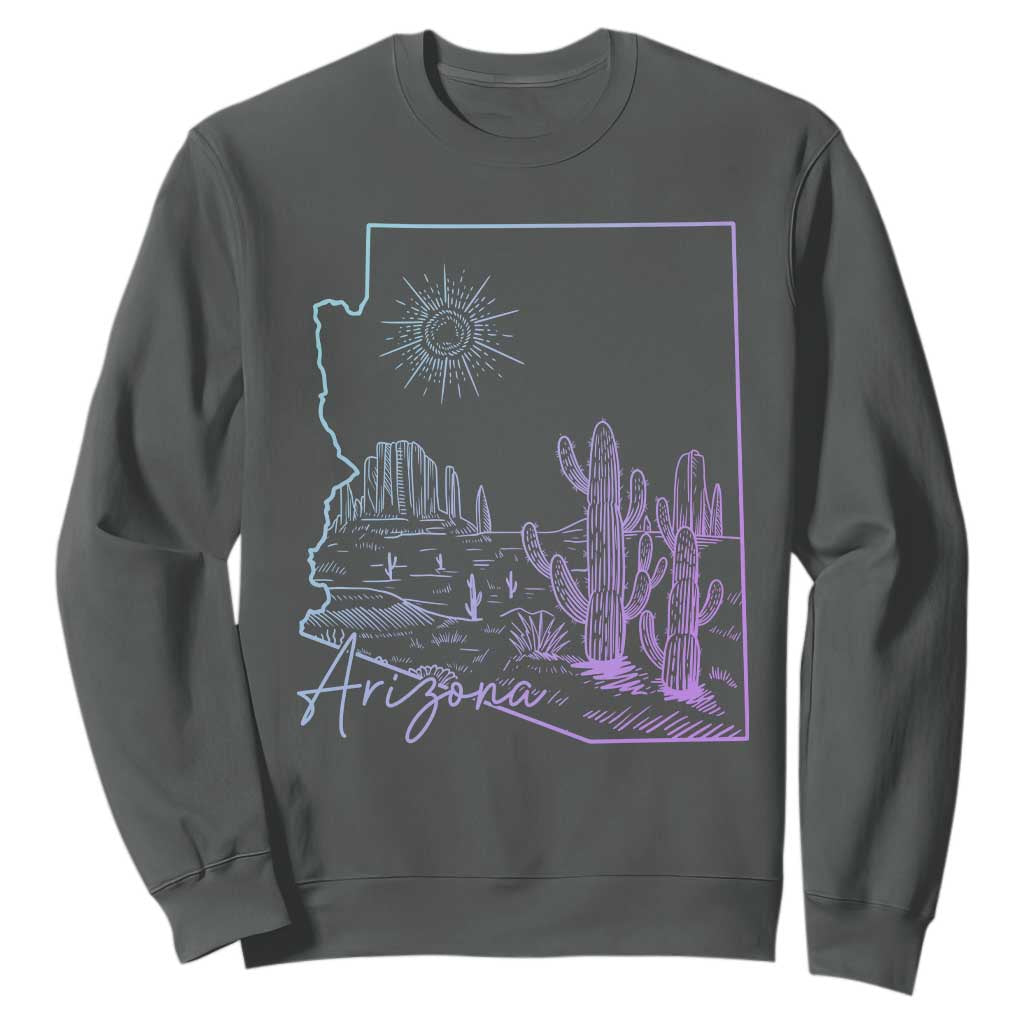 Glowing Arizona State Map Outline Graphic Sweatshirt Neon Gradient Cactus Desert Travel Souvenir TS02 Dark Heather Print Your Wear