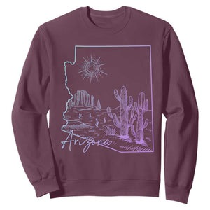 Glowing Arizona State Map Outline Graphic Sweatshirt Neon Gradient Cactus Desert Travel Souvenir TS02 Maroon Print Your Wear