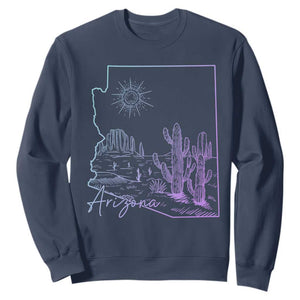Glowing Arizona State Map Outline Graphic Sweatshirt Neon Gradient Cactus Desert Travel Souvenir TS02 Navy Print Your Wear