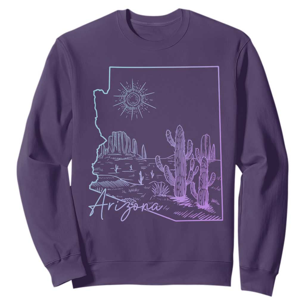 Glowing Arizona State Map Outline Graphic Sweatshirt Neon Gradient Cactus Desert Travel Souvenir TS02 Purple Print Your Wear