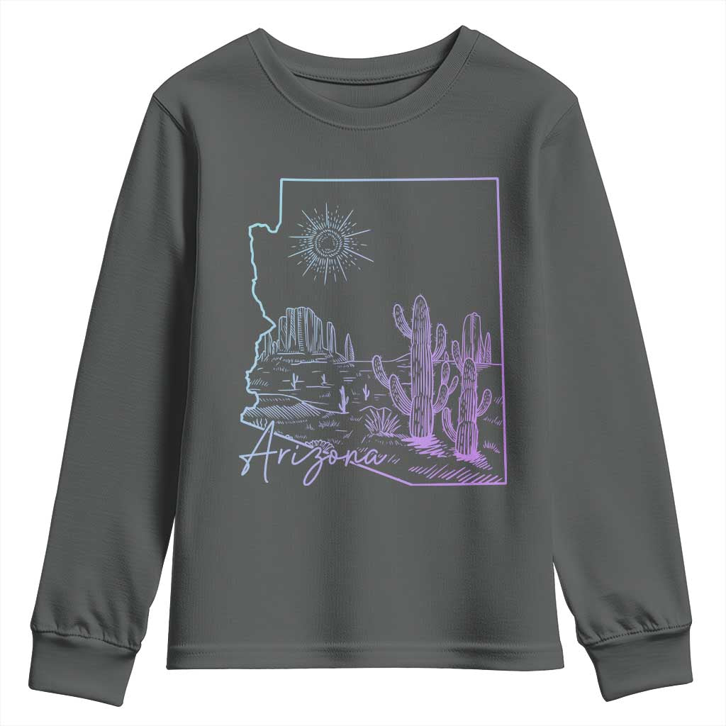 Glowing Arizona State Map Outline Graphic Youth Sweatshirt Neon Gradient Cactus Desert Travel Souvenir TS02 Dark Heather Print Your Wear