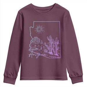 Glowing Arizona State Map Outline Graphic Youth Sweatshirt Neon Gradient Cactus Desert Travel Souvenir TS02 Maroon Print Your Wear