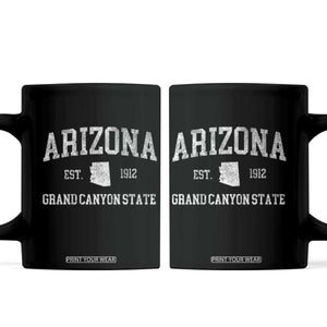 Vintage Distressed Arizona Grand Canyon State Graphic Coffee Mug Retro 1912 Varsity Map Souvenir TS02 Black Print Your Wear