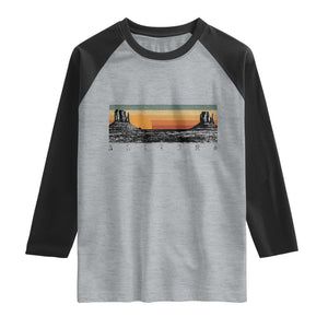 Retro Arizona Sunset Monument Valley Graphic Raglan Shirt Panoramic Desert Red Rocks Landscape Souvenir TS02 Heather Gray Black Print Your Wear