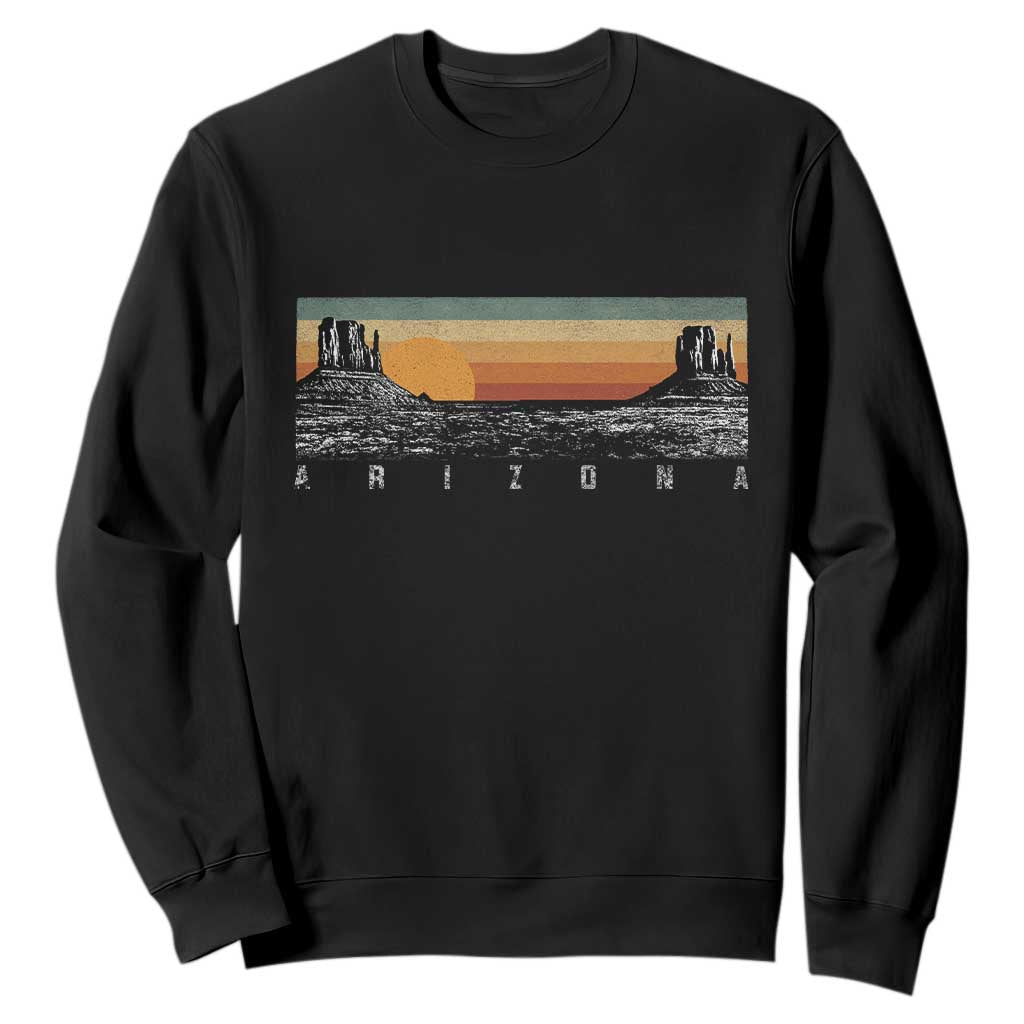 Retro Arizona Sunset Monument Valley Graphic Sweatshirt Panoramic Desert Red Rocks Landscape Souvenir TS02 Black Print Your Wear