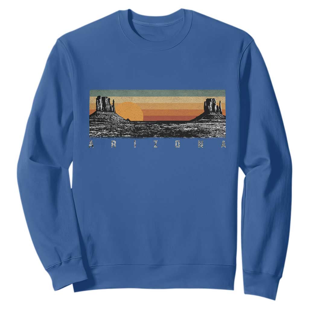 Retro Arizona Sunset Monument Valley Graphic Sweatshirt Panoramic Desert Red Rocks Landscape Souvenir TS02 Royal Blue Print Your Wear