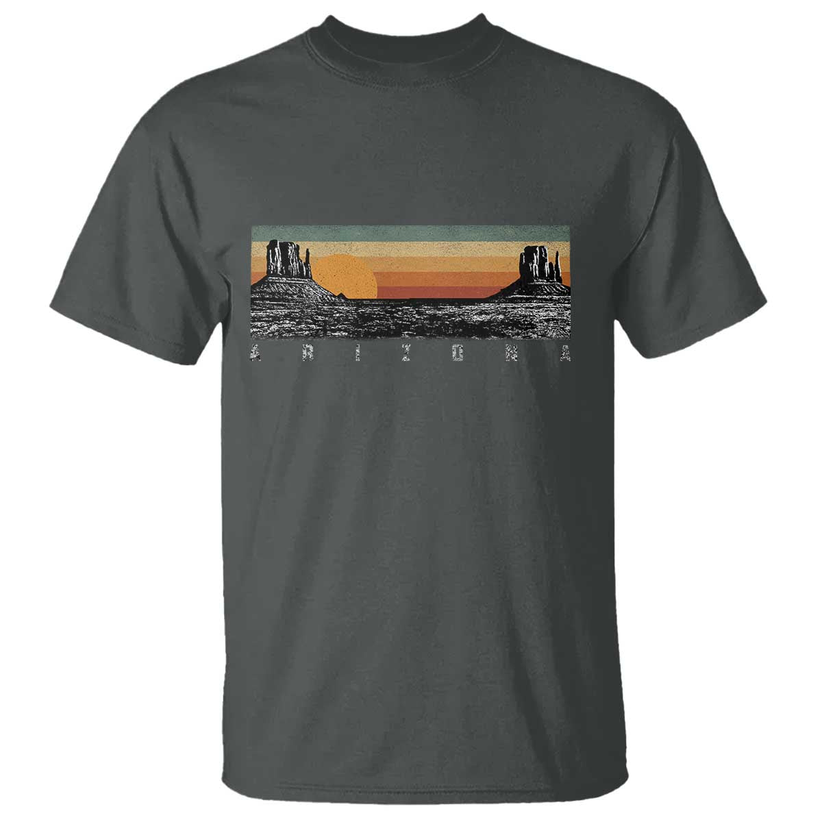Retro Arizona Sunset Monument Valley Graphic T Shirt Panoramic Desert Red Rocks Landscape Souvenir TS02 Dark Heather Print Your Wear