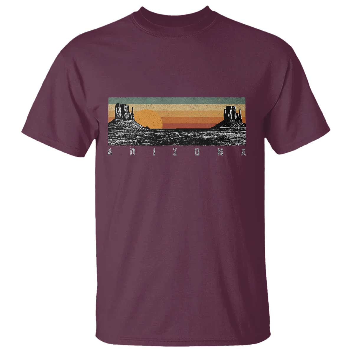 Retro Arizona Sunset Monument Valley Graphic T Shirt Panoramic Desert Red Rocks Landscape Souvenir TS02 Maroon Print Your Wear