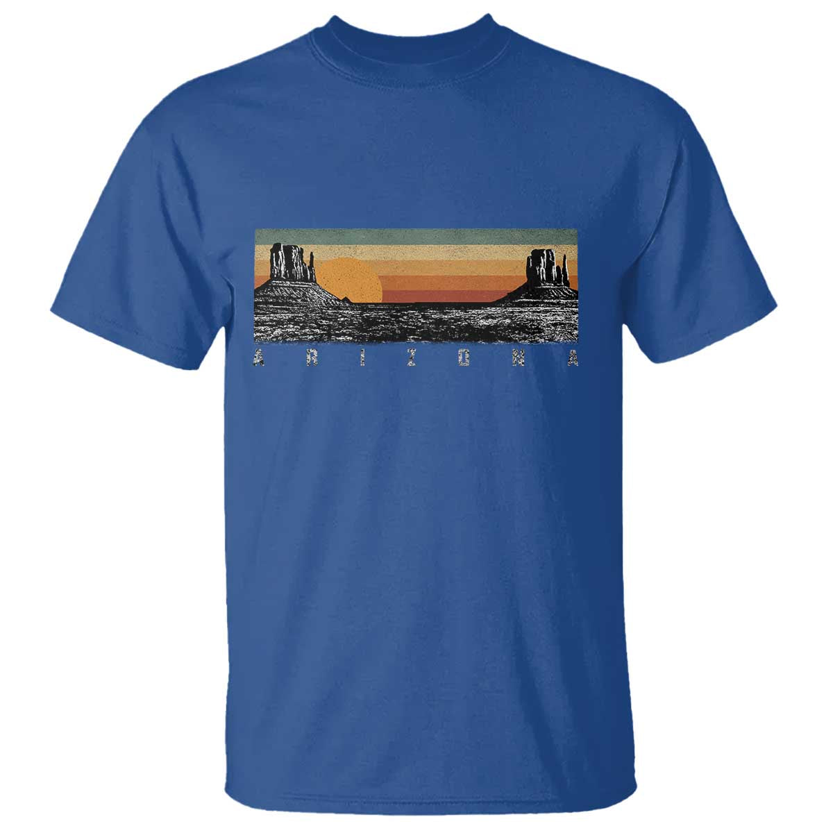 Retro Arizona Sunset Monument Valley Graphic T Shirt Panoramic Desert Red Rocks Landscape Souvenir TS02 Royal Blue Print Your Wear