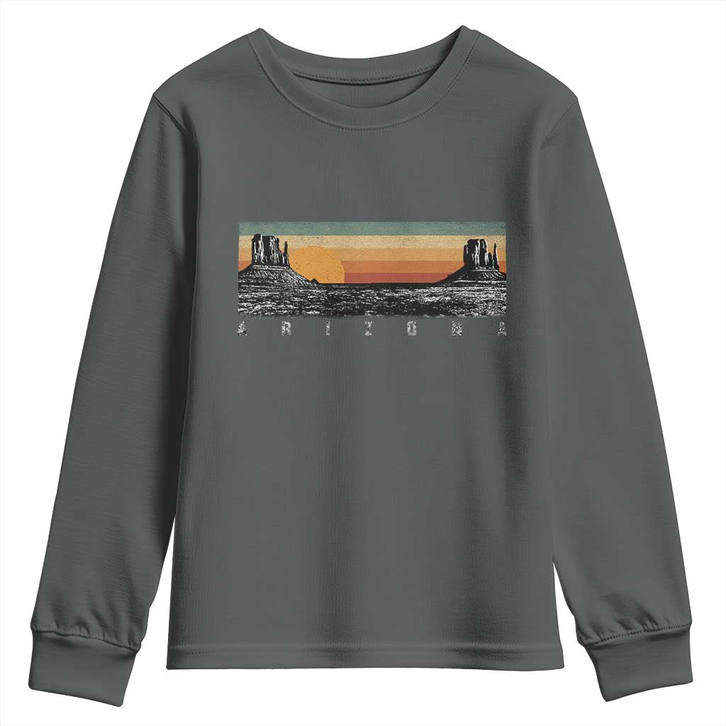 Retro Arizona Sunset Monument Valley Graphic Youth Sweatshirt Panoramic Desert Red Rocks Landscape Souvenir TS02 Dark Heather Print Your Wear