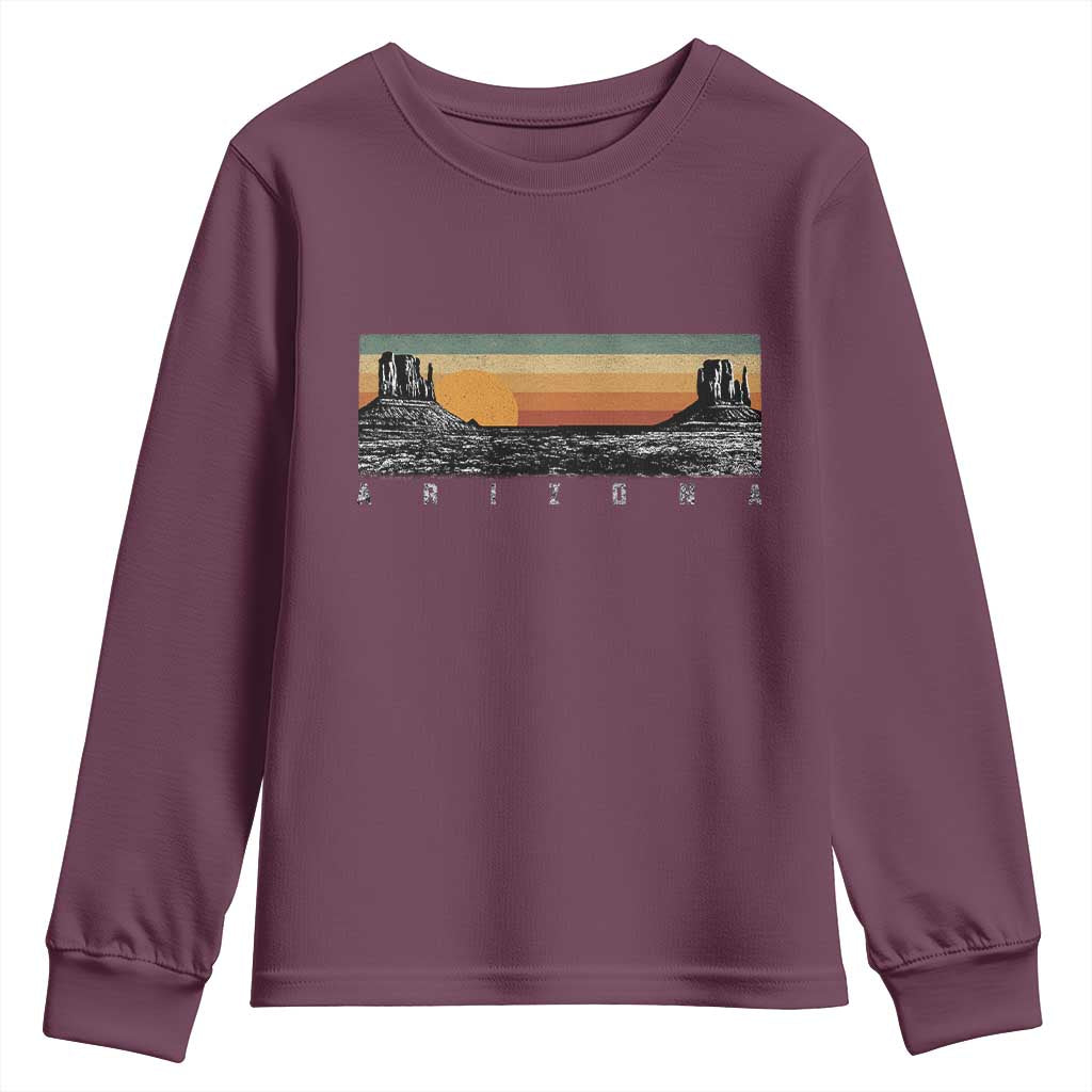 Retro Arizona Sunset Monument Valley Graphic Youth Sweatshirt Panoramic Desert Red Rocks Landscape Souvenir TS02 Maroon Print Your Wear