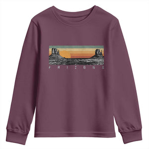 Retro Arizona Sunset Monument Valley Graphic Youth Sweatshirt Panoramic Desert Red Rocks Landscape Souvenir TS02 Maroon Print Your Wear