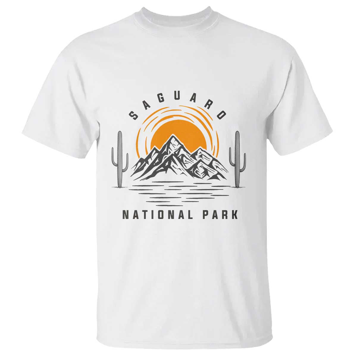 Retro Saguaro National Park Sunset Graphic T Shirt Vintage Arizona Desert Mountain Badge Souvenir TS02 White Print Your Wear