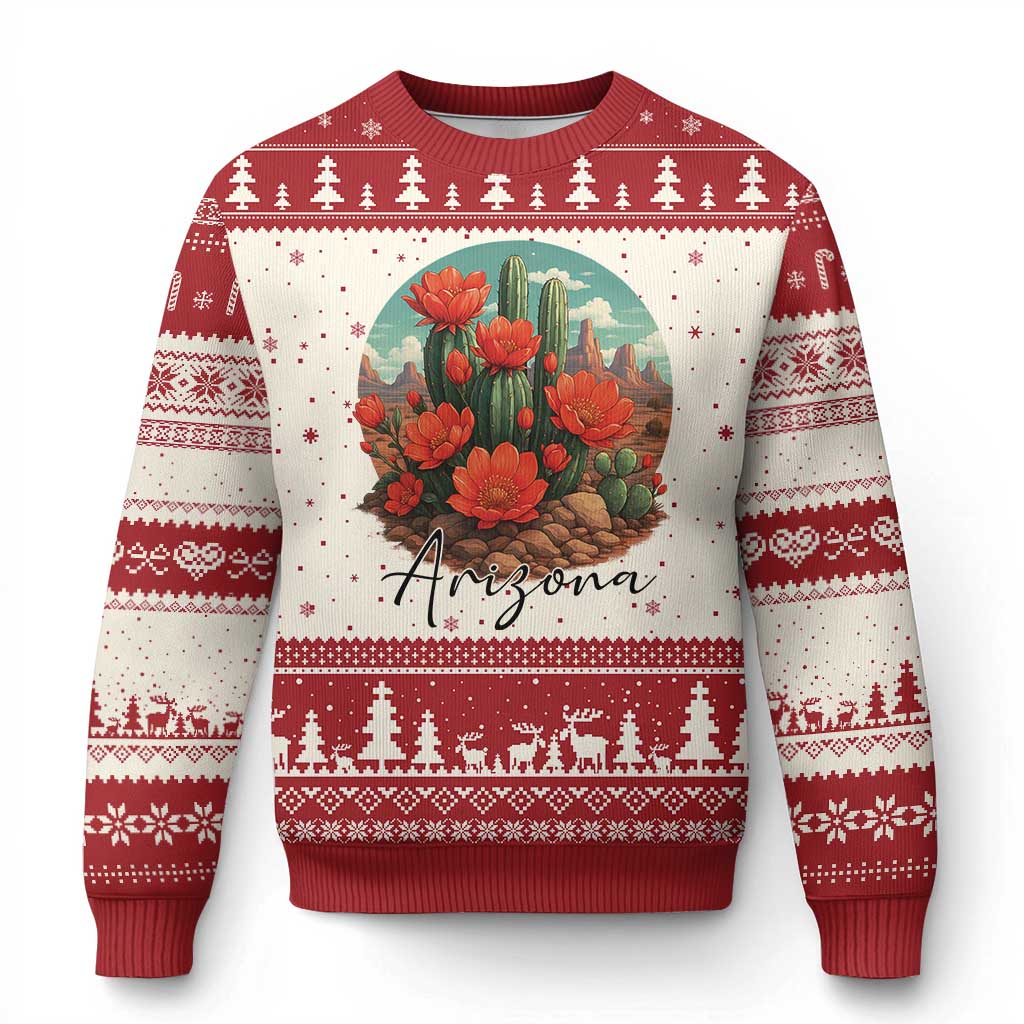 Beautiful Blooming Cactus Flower Arizona Graphic Ugly Christmas Sweater Vintage Desert Botanical Floral Nature Souvenir TS02 Beige Red Print Your Wear