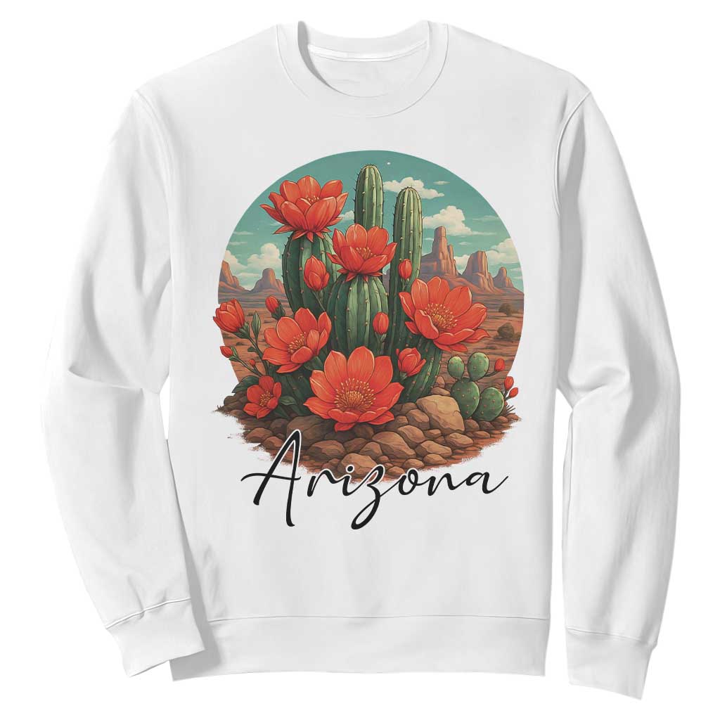 Beautiful Blooming Cactus Flower Arizona Graphic Sweatshirt Vintage Desert Botanical Floral Nature Souvenir TS02 White Print Your Wear