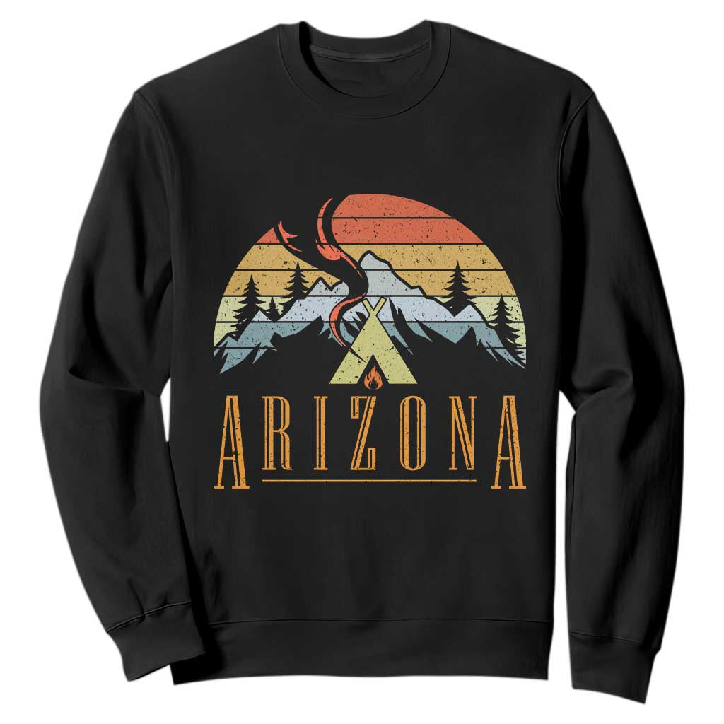 Vintage Arizona Camping Mountain Graphic Sweatshirt Retro Sunset Wilderness Outdoor Adventure Souvenir TS02 Black Print Your Wear
