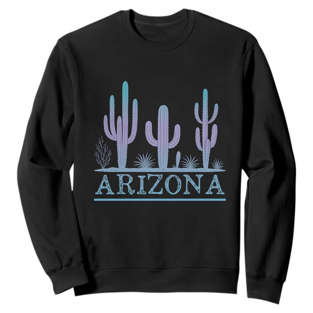 Retro Neon Silhouette Cactus Arizona Graphic Sweatshirt Modern Southwest Desert Aesthetic Travel Souvenir TS02 Black Print Your Wear